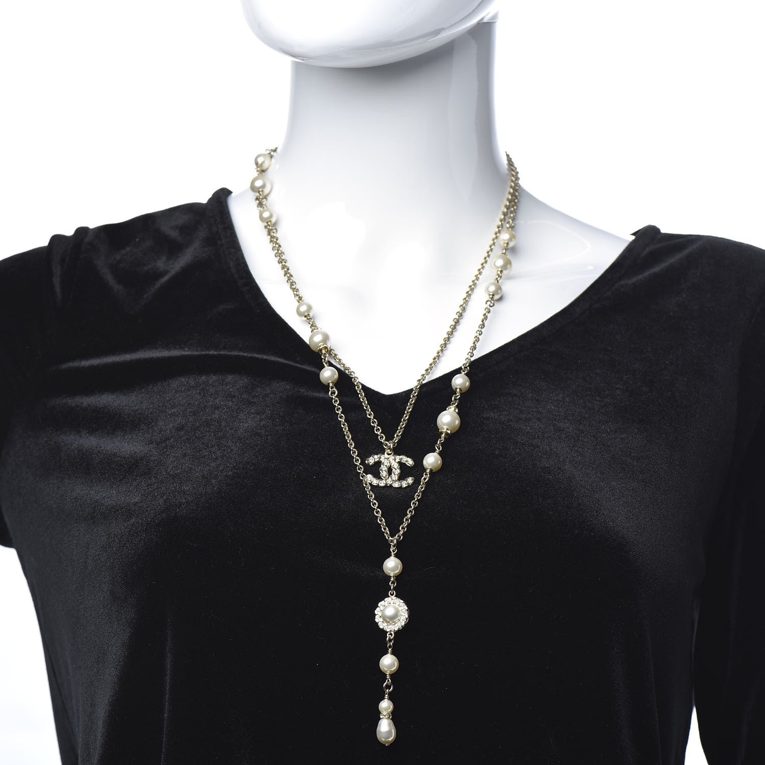 Chanel Crystal Pearl Pearls Coronation CC Layered Necklace Gold 2 of 6
