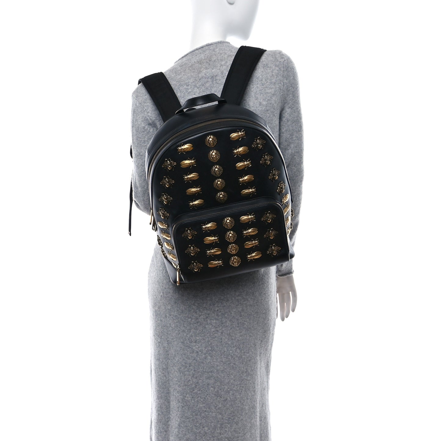 Calfskin Animal Studs Medium Day Backpack Black