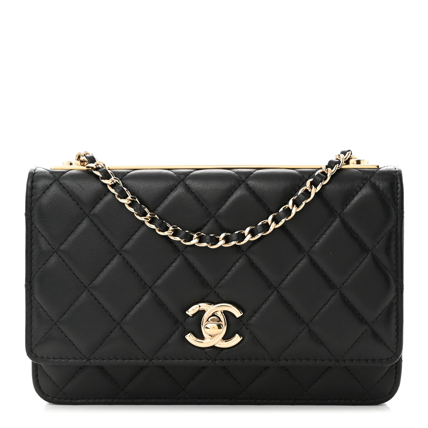 Lambskin Quilted Trendy CC Wallet On Chain WOC Black
