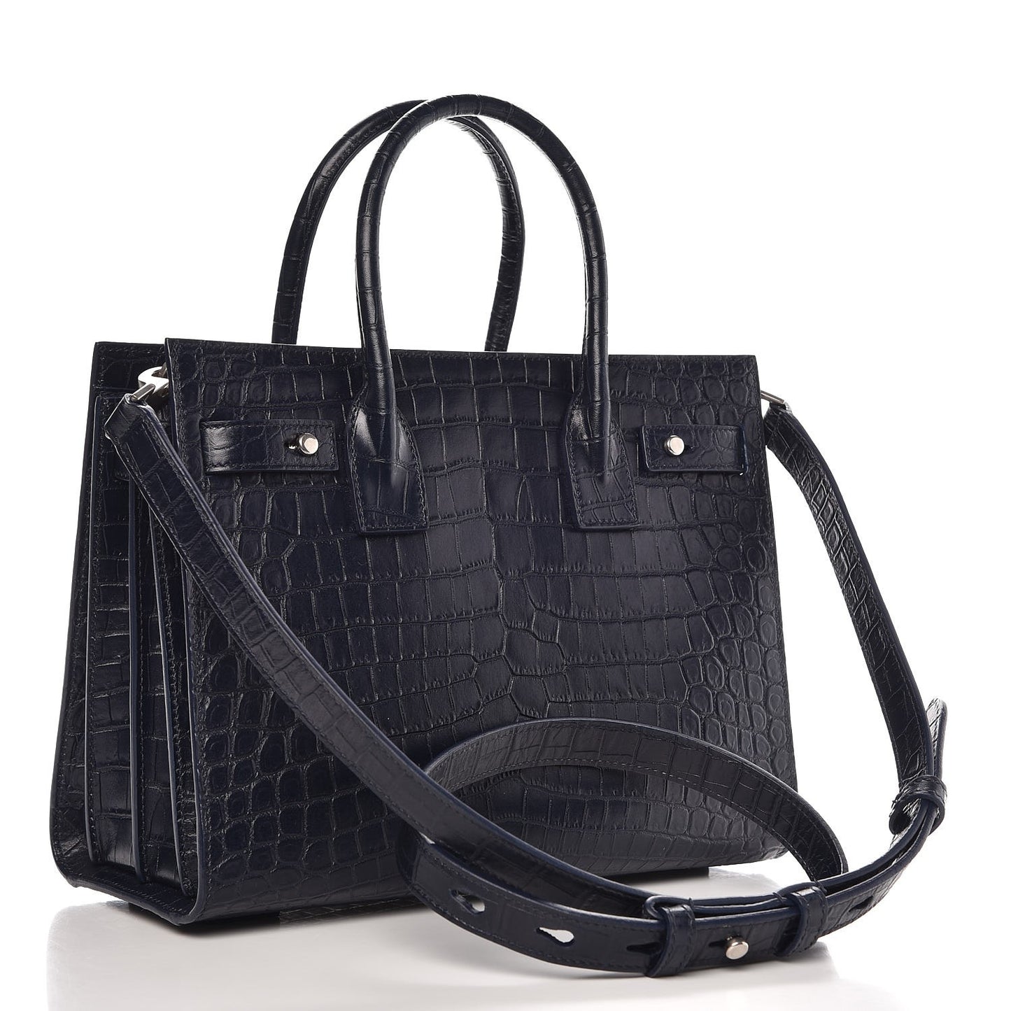 Calfskin Crocodile Embossed Baby Supple Sac De Jour Navy