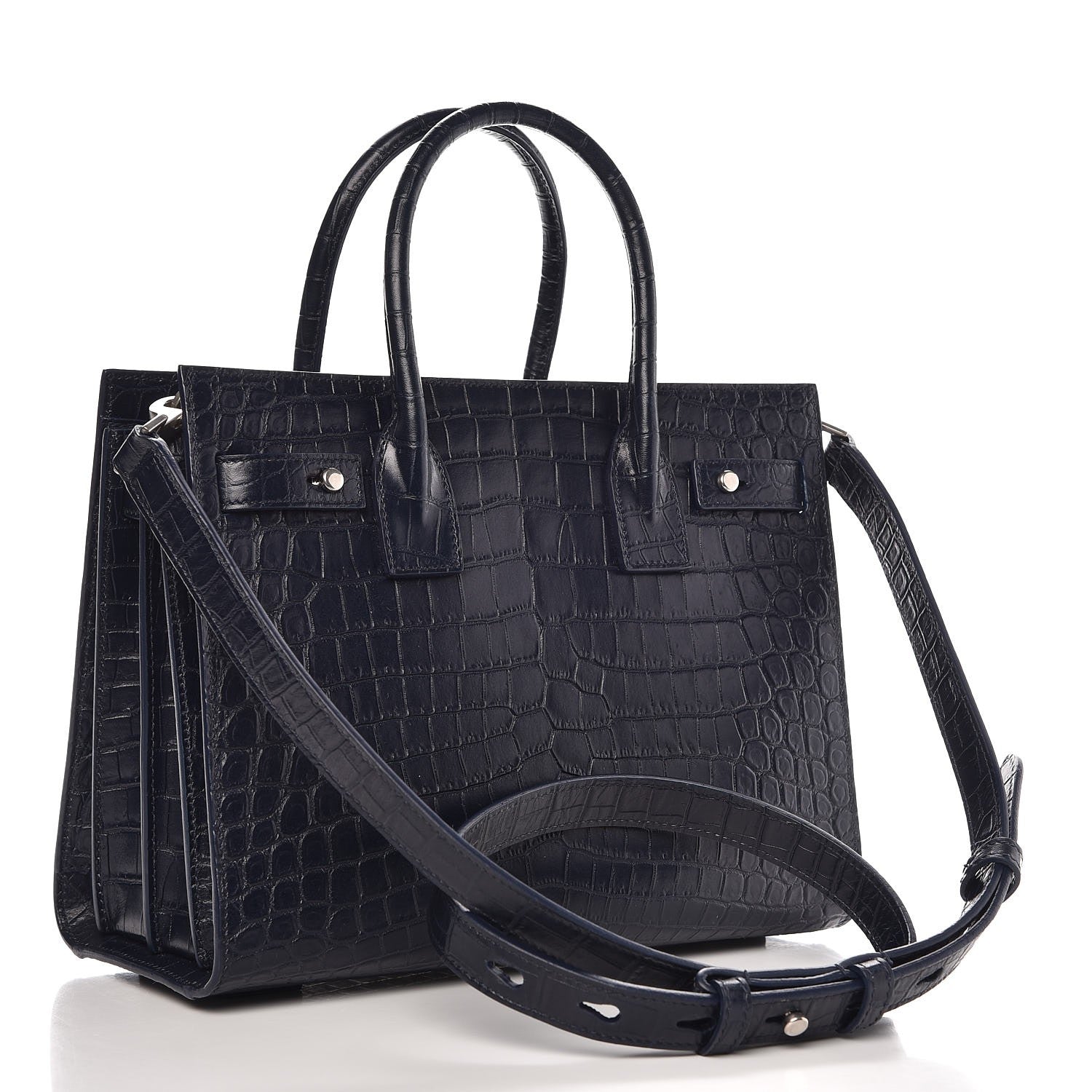 Saint Laurent Calfskin Crocodile Embossed Baby Supple Sac De Jour Navy 4 of 8