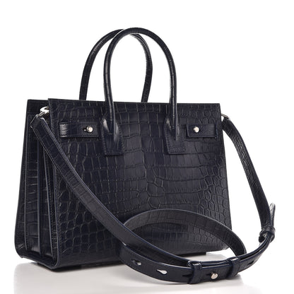 Saint Laurent Calfskin Crocodile Embossed Baby Supple Sac De Jour Navy 4 of 8