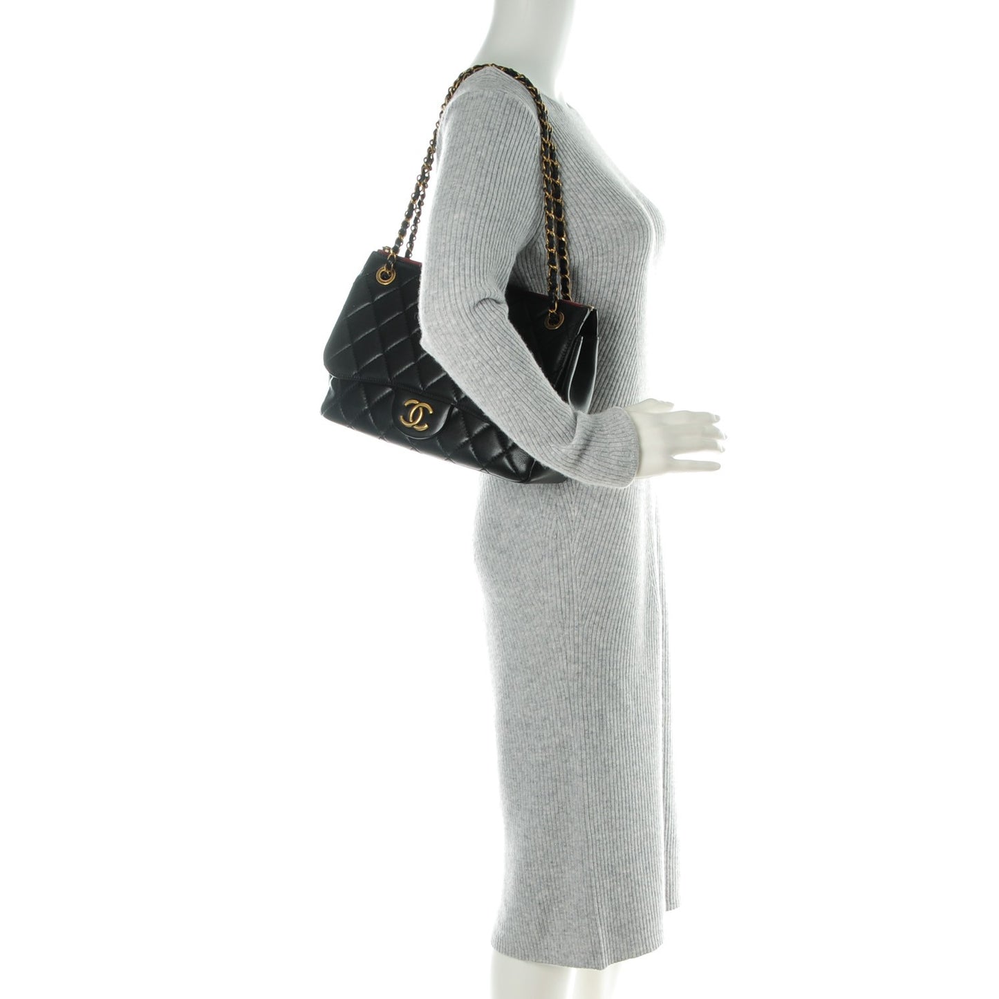 Calfskin Large Blizzard Zip Top Flap Bag Black