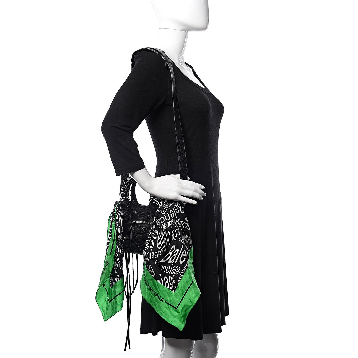 Agneau Classic Silver Hardware Mini S City Scarf Black