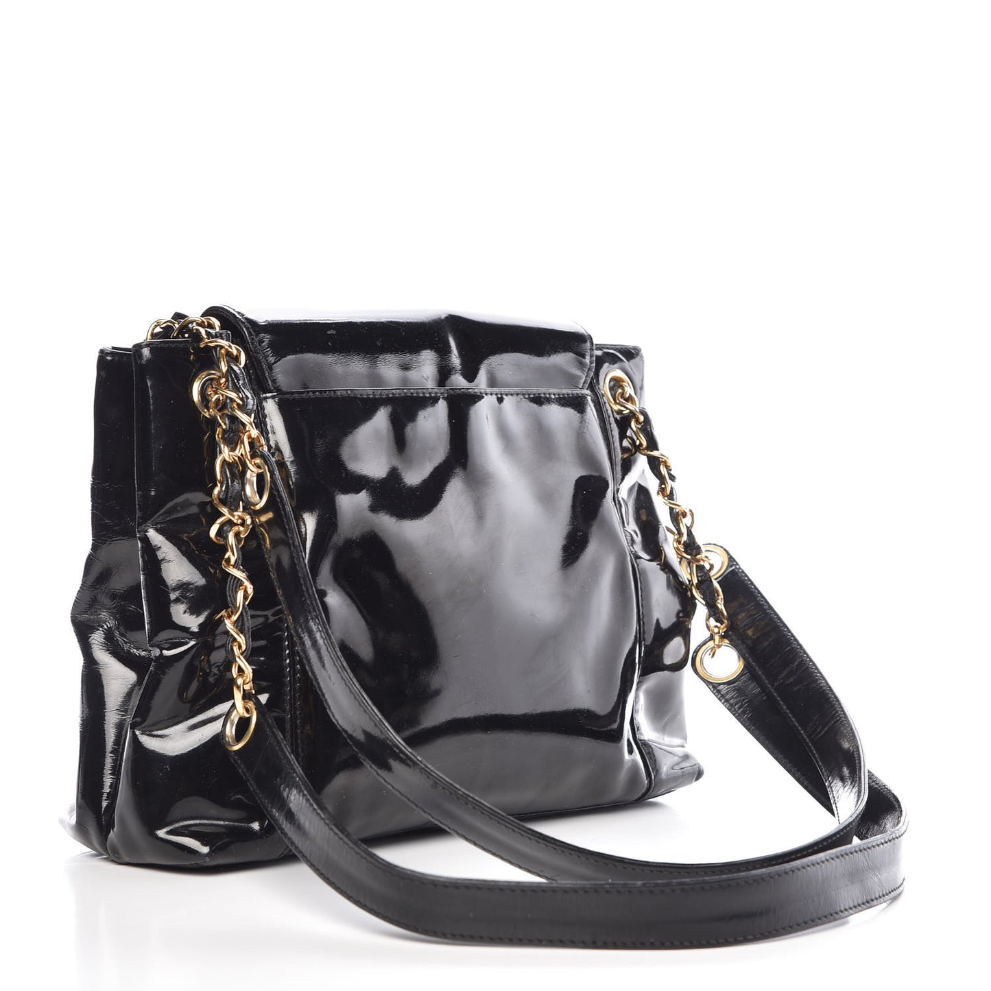Patent Flap Shoulder Bag Black