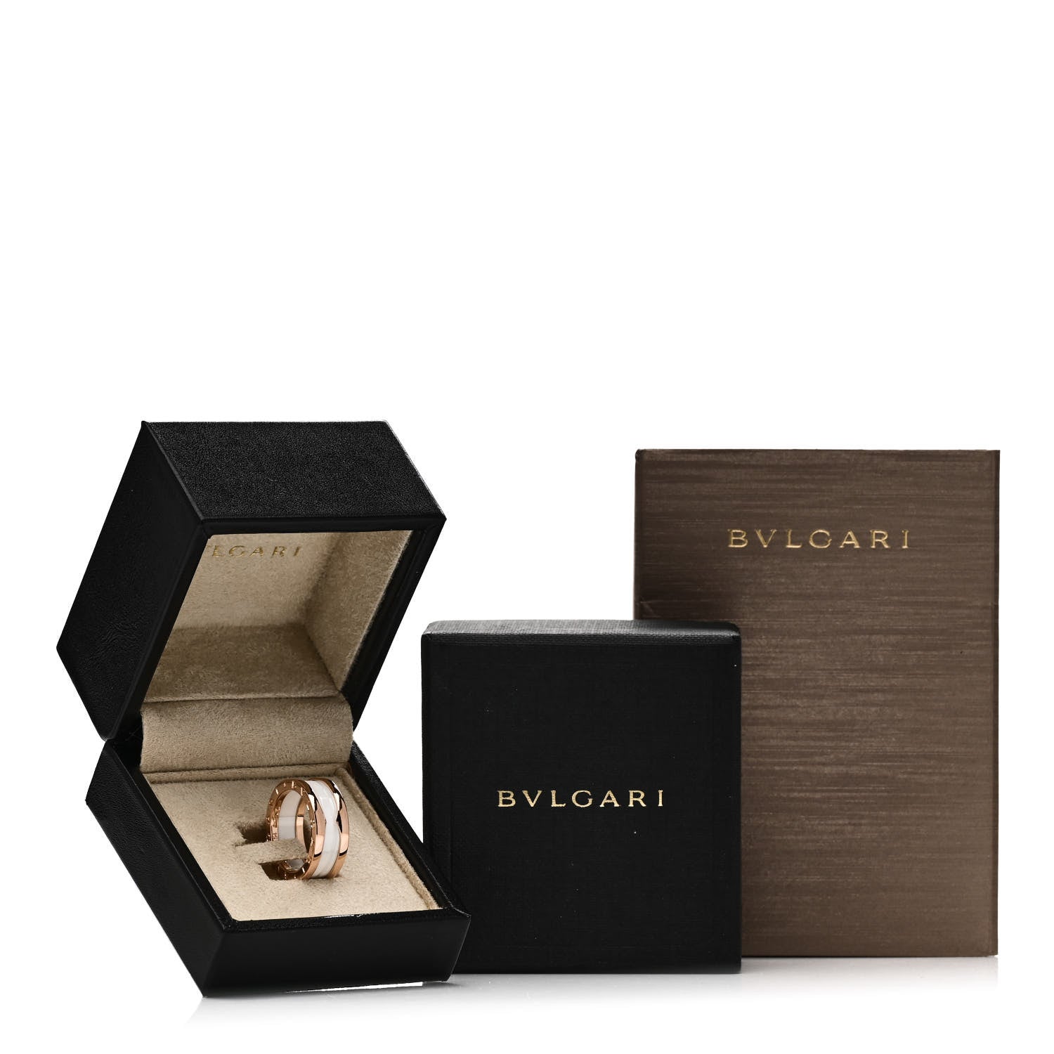 Bulgari 18K Rose Gold White Ceramic B.Zero1 Two-Band Ring 54 6.75 6 of 6