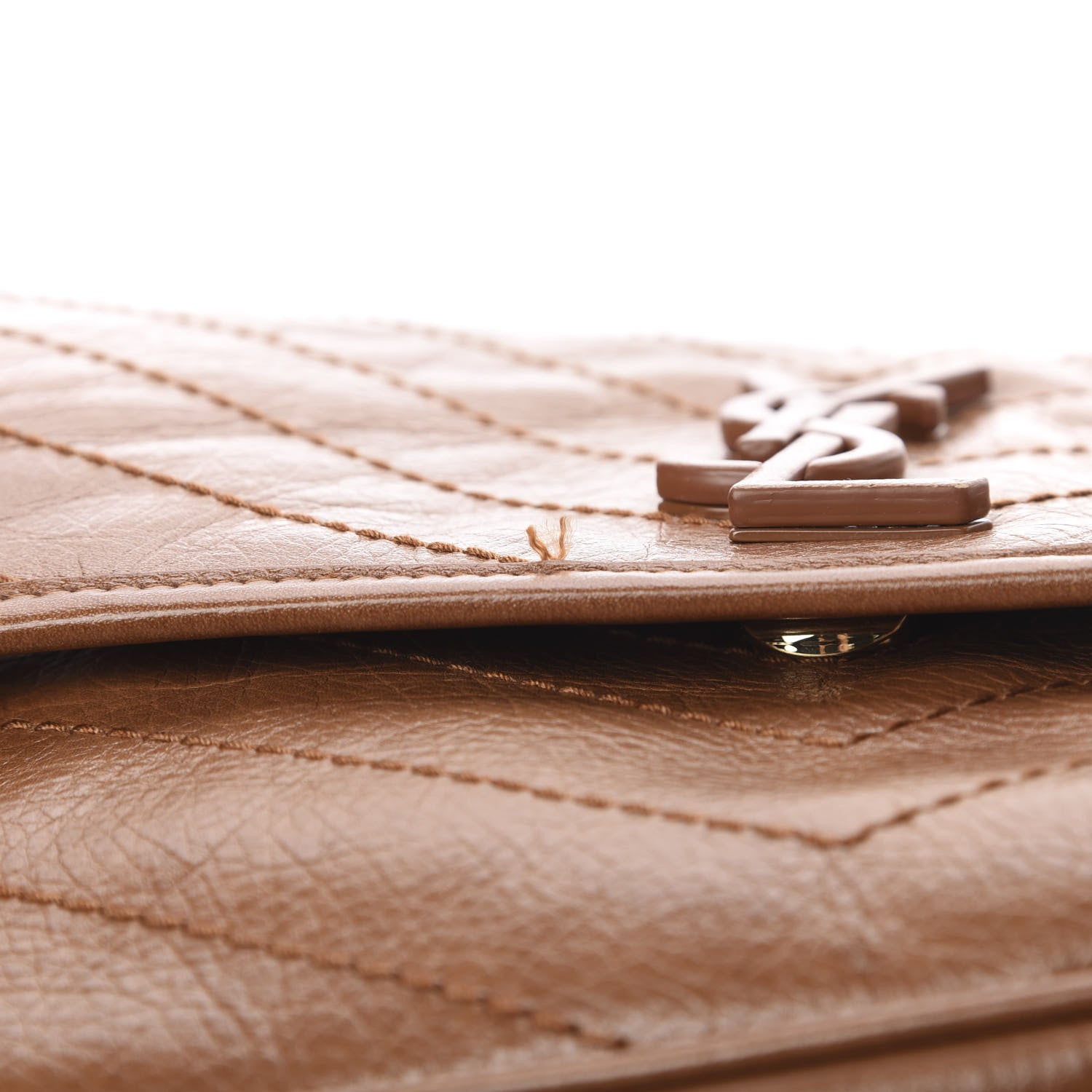 Saint Laurent Crinkled Calfskin Matelasse Monogram Medium Niki Chain Satchel Caramel 11 of 11