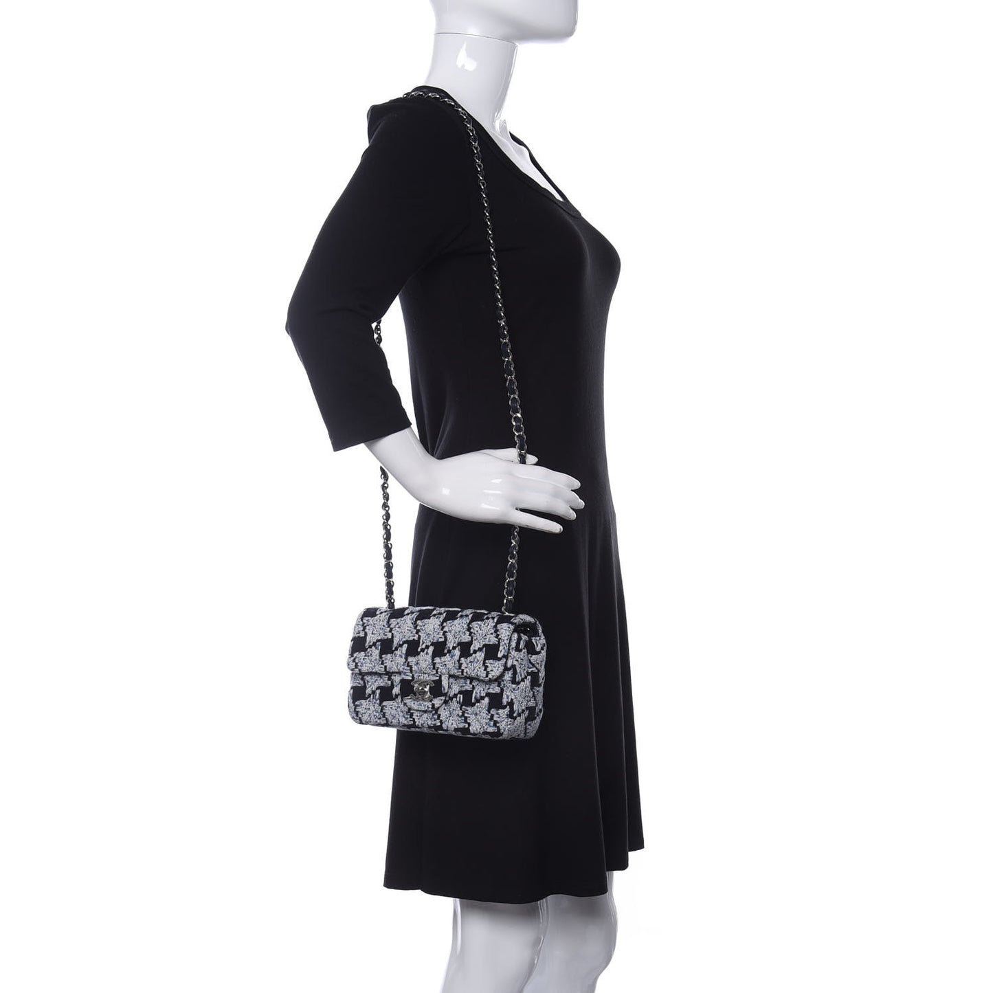 Tweed Quilted Mini Rectangular Flap Black White Light Blue