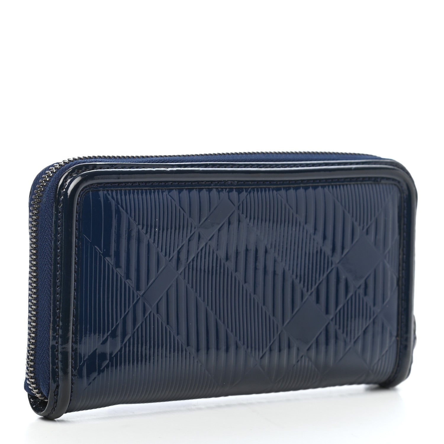 Burberry Patent Check Embossed Large Zip Around Wallet Blue 3 of 11