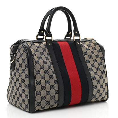 Gucci Monogram Selleria Calfskin Vintage Web Medium Boston Beige Blue 3 of 19