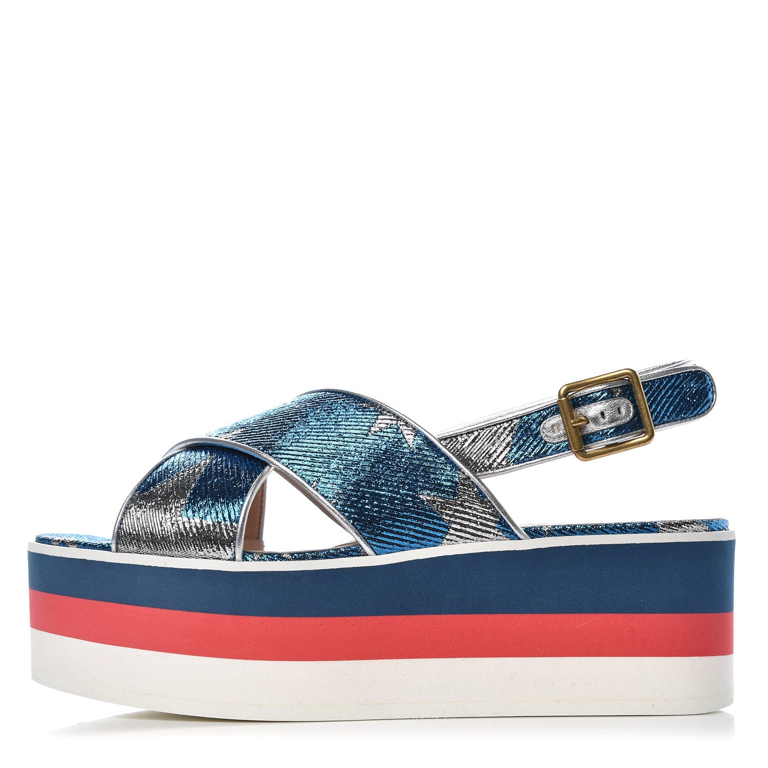 Gucci Lurex Starry Sky Crossover Platform Sandals 37.5 Bleuette Silver 1 of 8