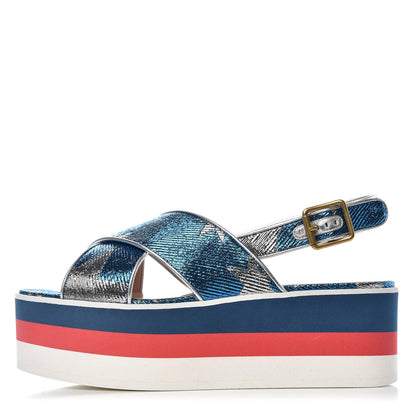 Gucci Lurex Starry Sky Crossover Platform Sandals 37.5 Bleuette Silver 1 of 8