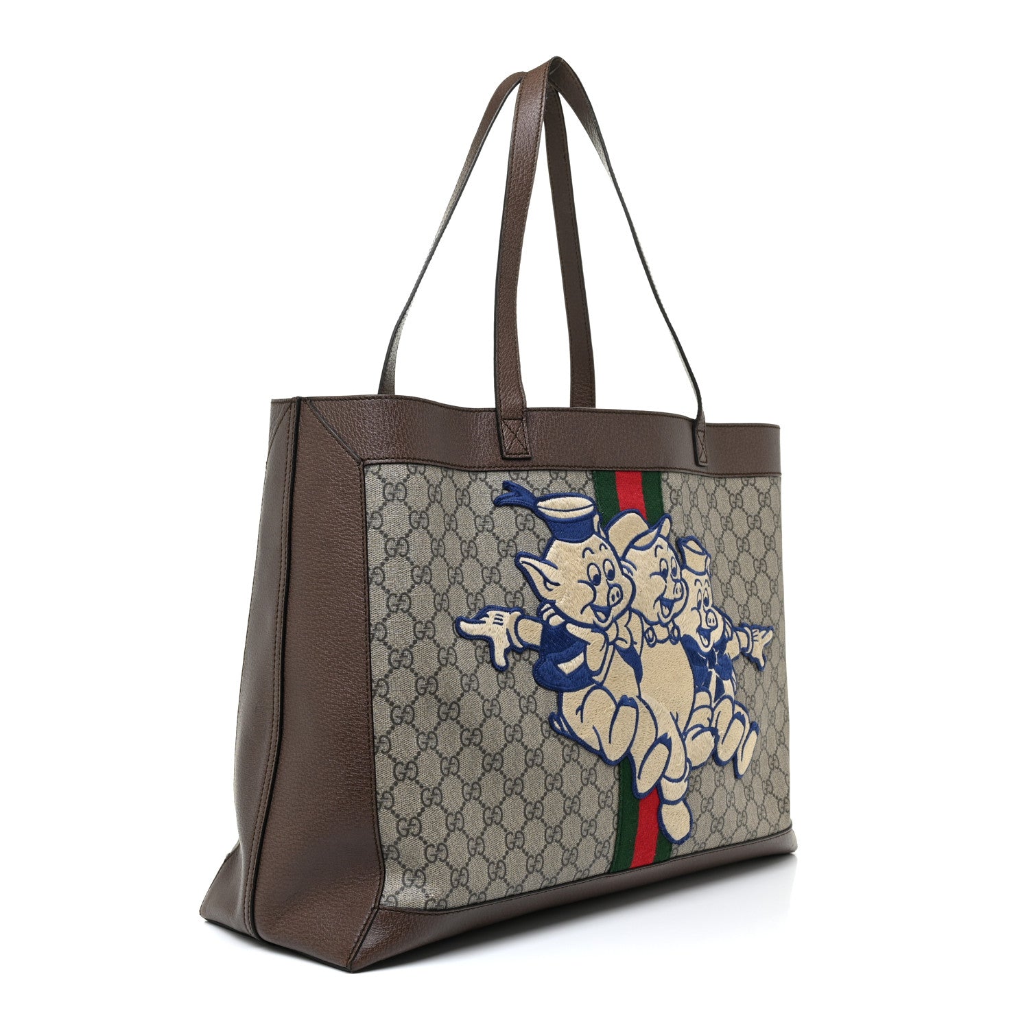 Gucci X DISNEY GG Supreme Monogram Web Three Little Pigs Large Ophidia Tote Beige New Acero 4 of 13