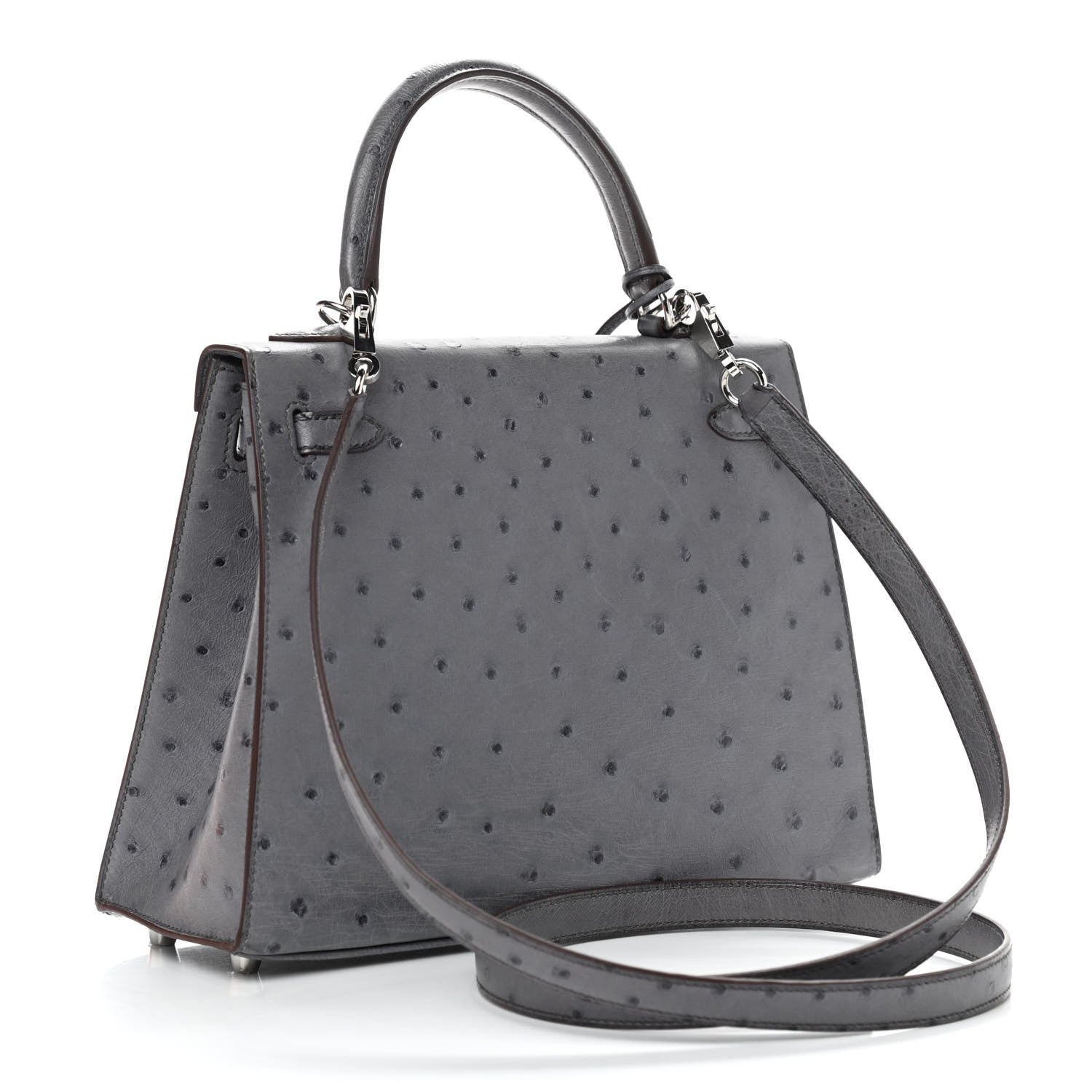 Hermes Ostrich Horseshoe Kelly Sellier 25 Gris Agate Bleu Nuit 3 of 13