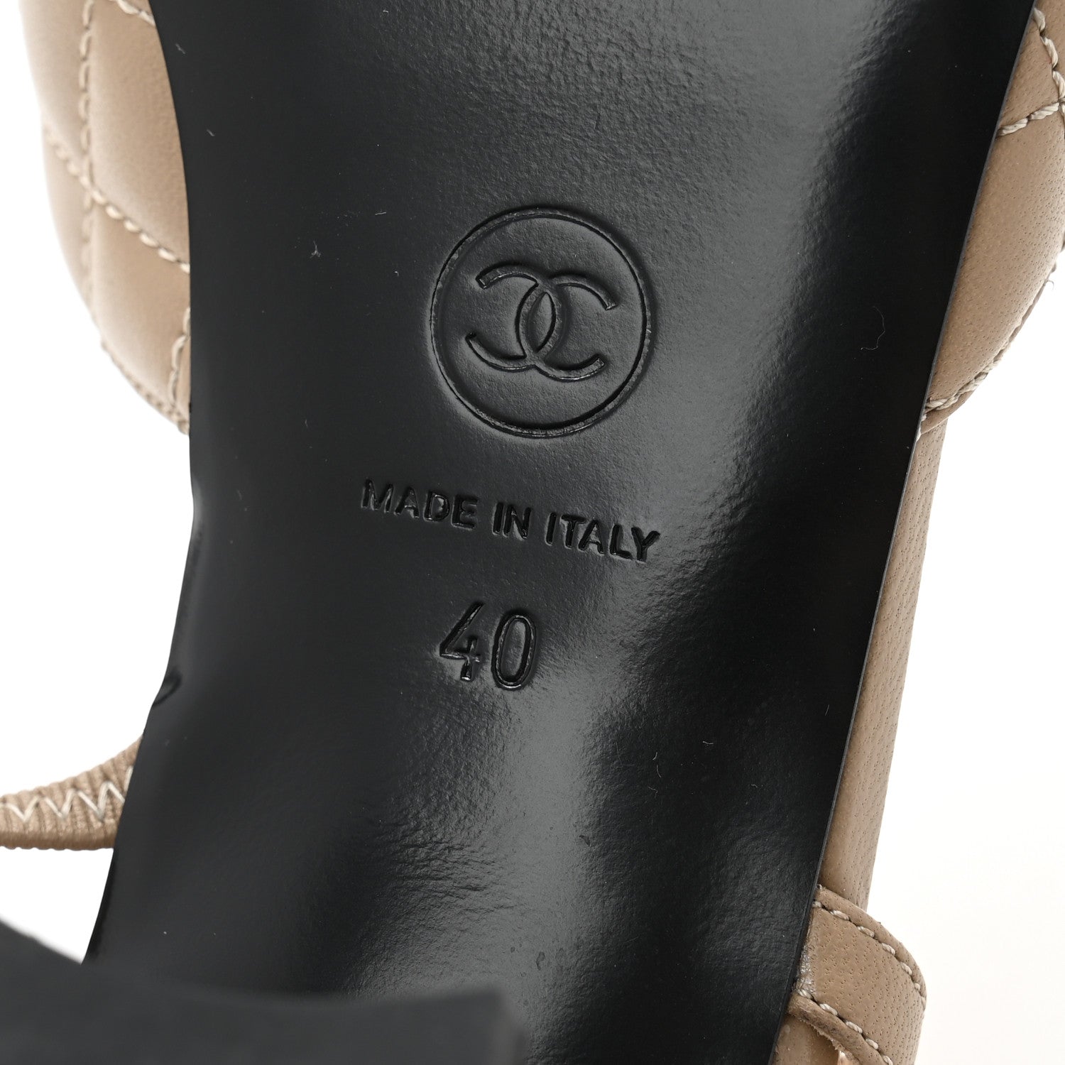 Chanel Lambskin Patent Calfskin Quilted Cap Toe CC Slingback Pumps 40 Beige Black 7 of 10