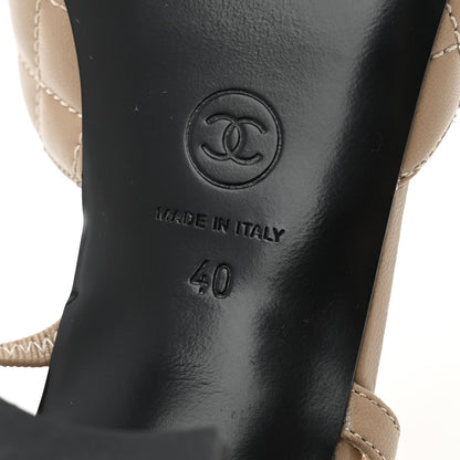 Chanel Lambskin Patent Calfskin Quilted Cap Toe CC Slingback Pumps 40 Beige Black 7 of 10