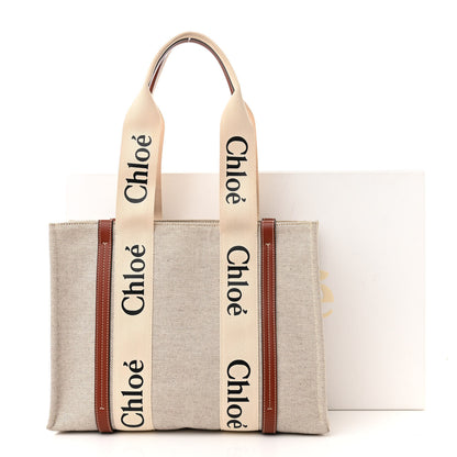 Chloe Cotton Calfskin Medium Woody Ribbon Tote White Brown 11 of 11