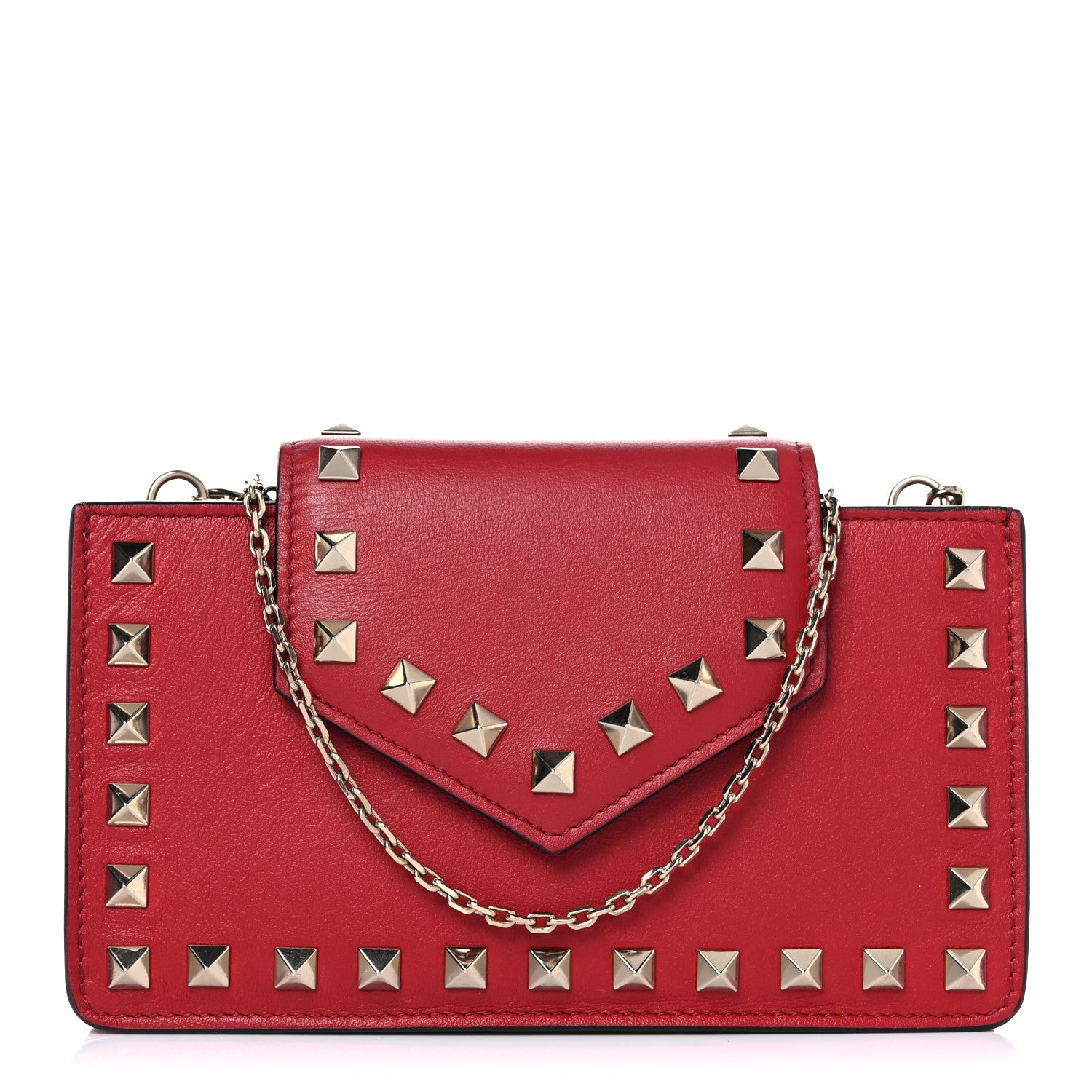 Valentino Garavani Calfskin Rockstud Phone Case With Chain Rosso Valentino 1 of 15