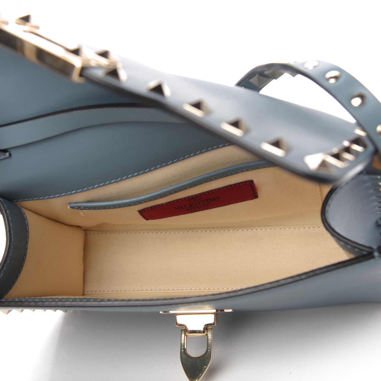 Vitello Rockstud Flip Lock Crossbody Bag Light Blue