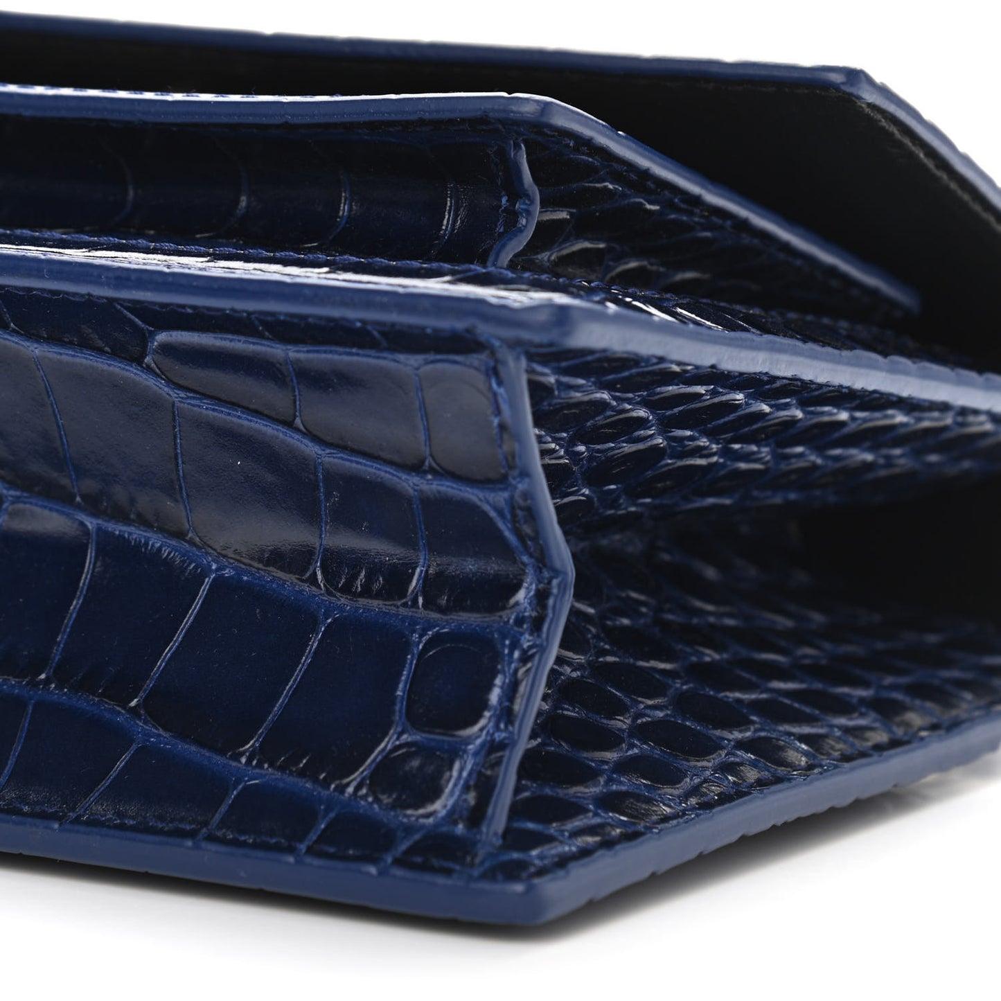 Shiny Calfskin Crocodile Embossed XS Sharp Top Handle Bag Navy