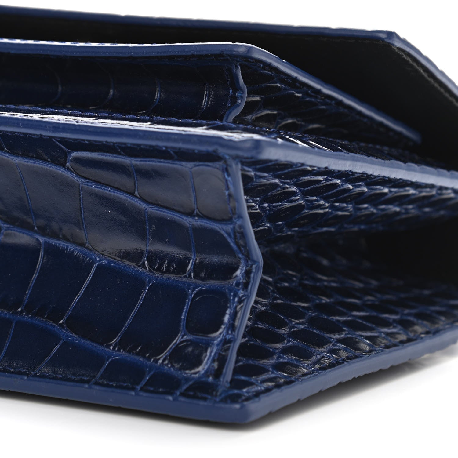 Balenciaga Shiny Calfskin Crocodile Embossed XS Sharp Top Handle Bag Navy 10 of 10