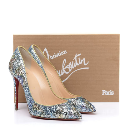 Christian Louboutin Glitter Aqua Ruban Met Pigalle Follies 100 Pumps 37.5 Horizon Gold 9 of 9
