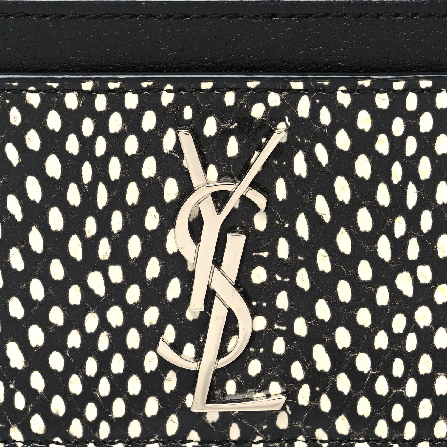 Saint Laurent Calfskin Lambskin Snakeskin Embossed Monogram Credit Card Case Black White 8 of 9