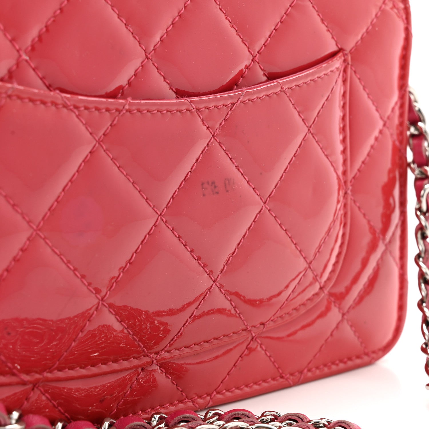 Chanel Patent Quilted Wallet On Chain WOC Fuchsia 12 of 13