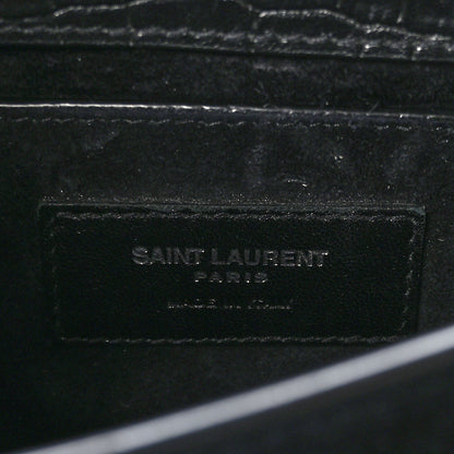 Saint Laurent Calfskin Crocodile Embossed Medium Monogram Sunset Black 7 of 11