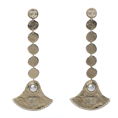 Chanel Crystal Pearl Dangle Earrings Gold 1 of 5