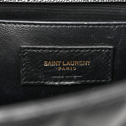 Saint Laurent Grain De Poudre Textured Mixed Matelasse Triquilt Medium Monogram Satchel Black 6 of 13