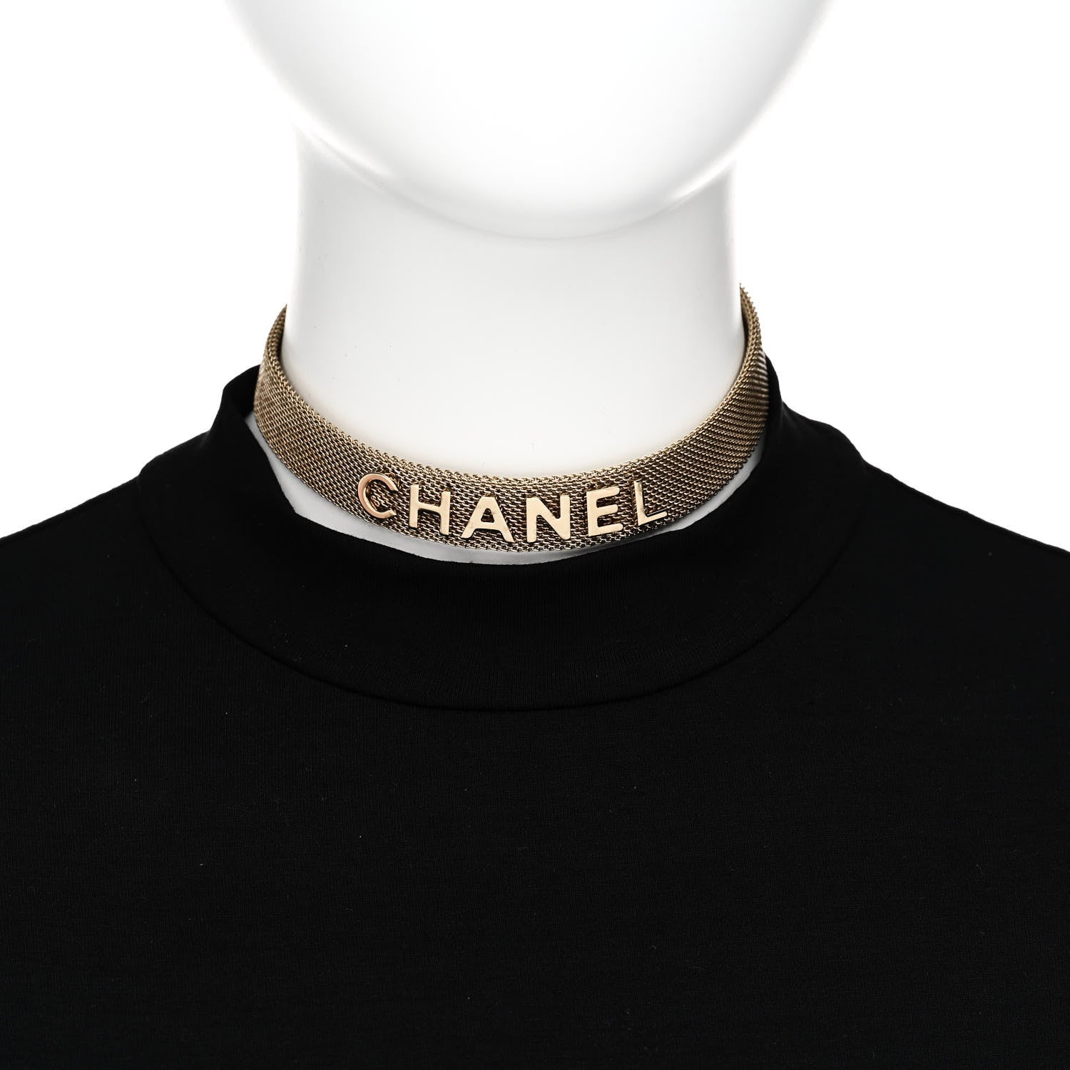 Chanel Mesh Logo Choker Necklace Gold 2 of 5