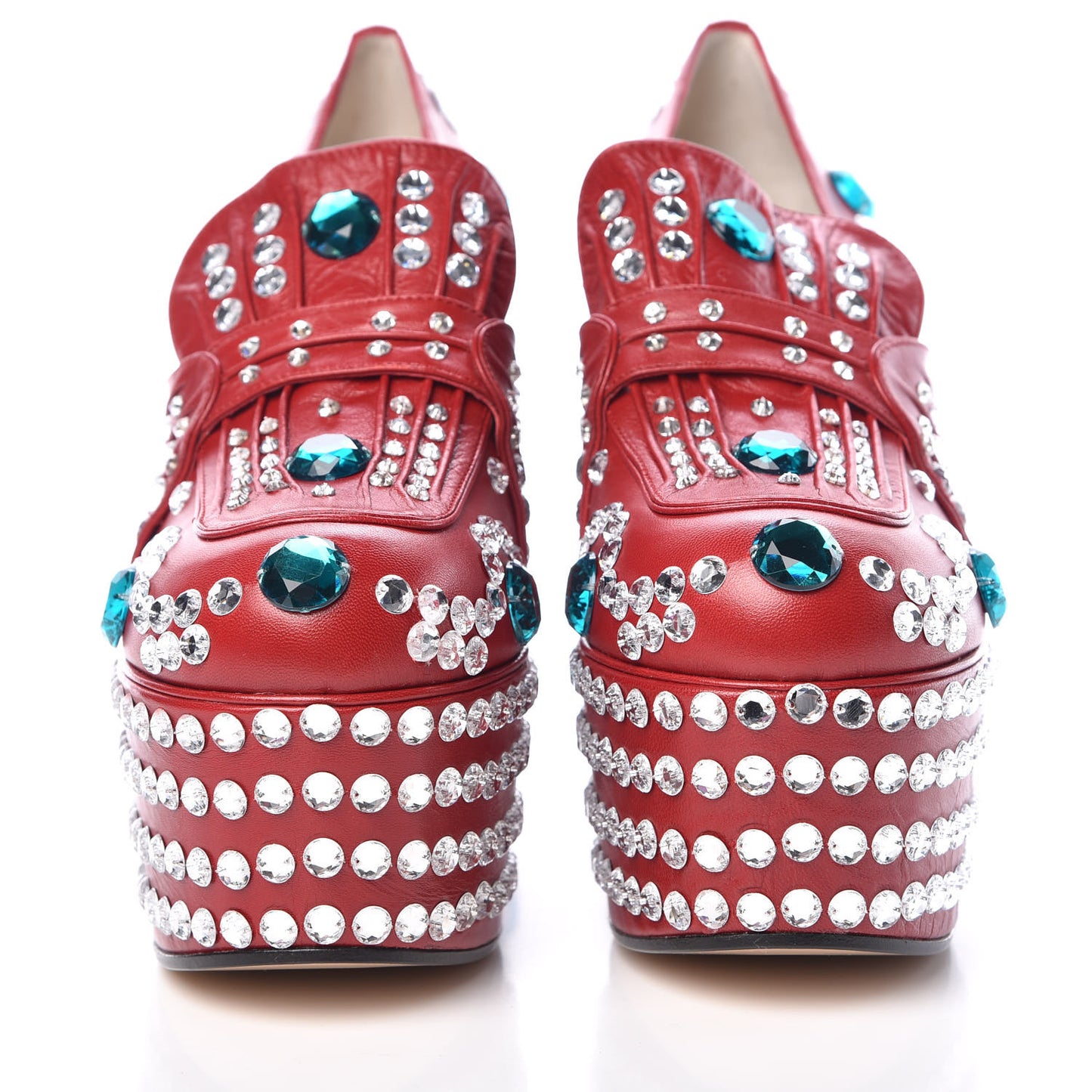 Malaga Kid Crystal Amilna Platform Loafers 39 Hibiscus Red