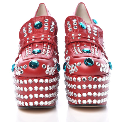 Gucci Malaga Kid Crystal Amilna Platform Loafers 39 Hibiscus Red 2 of 10