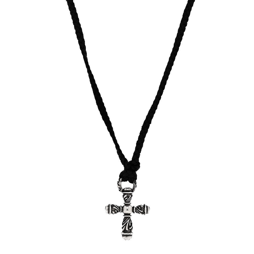 Chrome Hearts Sterling Silver Leather Campana Cross Pendant Necklace 1 of 5