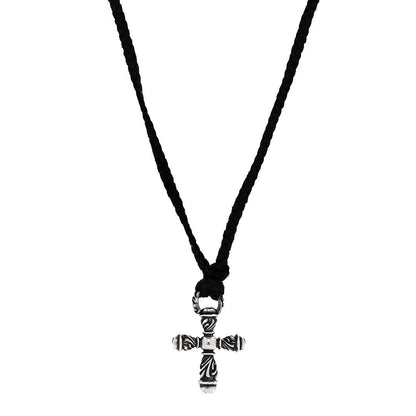 Chrome Hearts Sterling Silver Leather Campana Cross Pendant Necklace 1 of 5