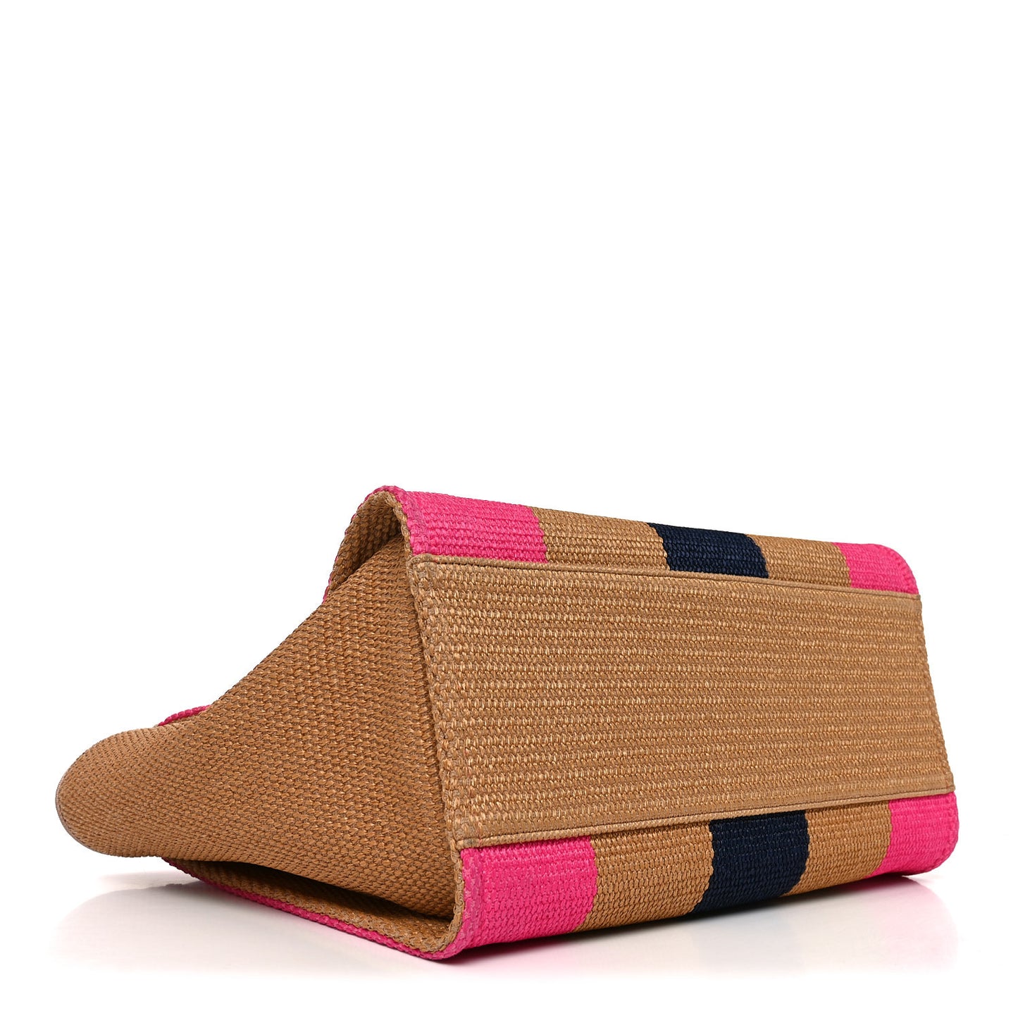 Straw Raffia Calfskin Striped Medium Deauville Tote Dark Beige Fuchsia Navy Blue