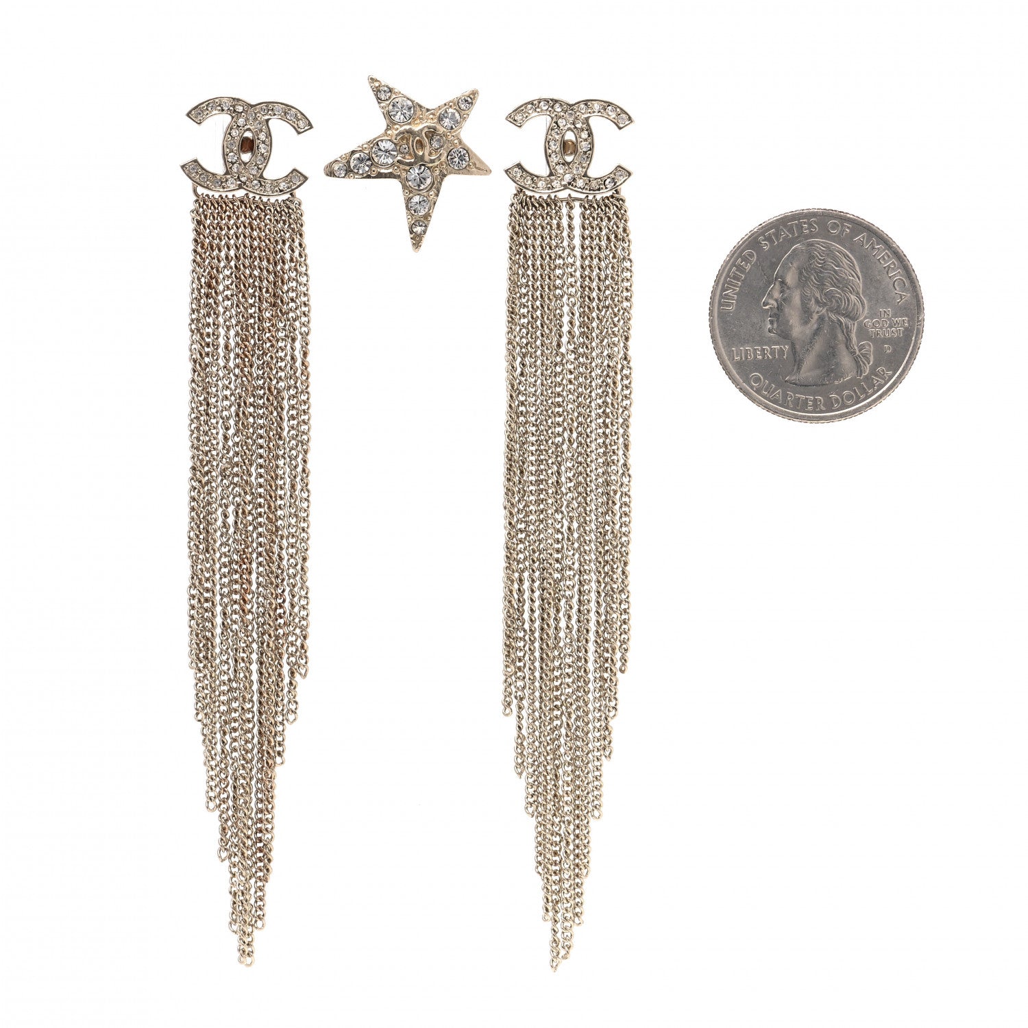 Chanel Crystal Chain CC Dangle Earphone Charms Gold 2 of 3