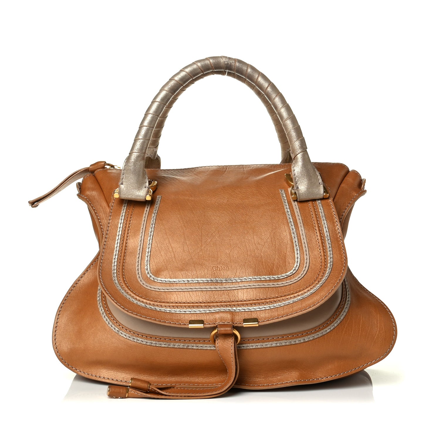 Metallic Calfskin Medium Marcie Satchel Brown