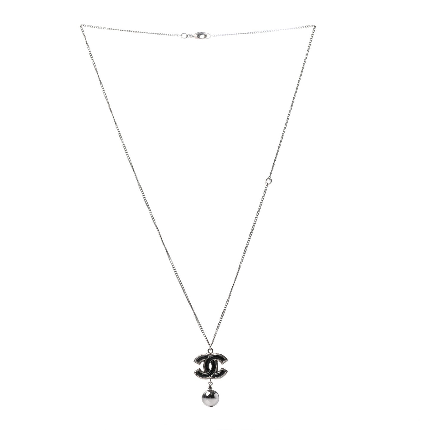 Pearl CC Drop Necklace Silver Black
