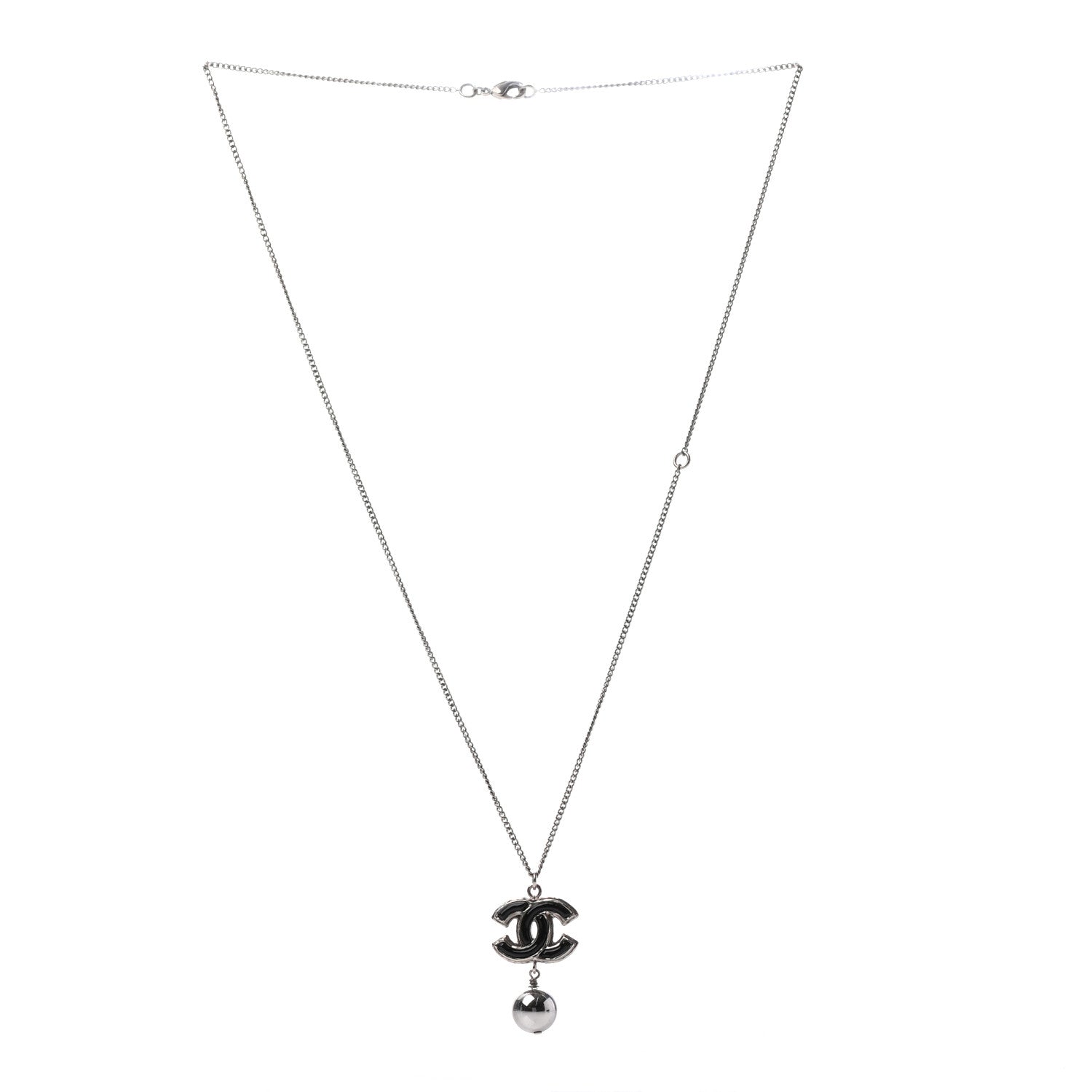 Chanel Pearl CC Drop Necklace Silver Black 3 of 5