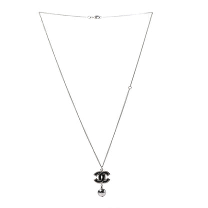Chanel Pearl CC Drop Necklace Silver Black 3 of 5
