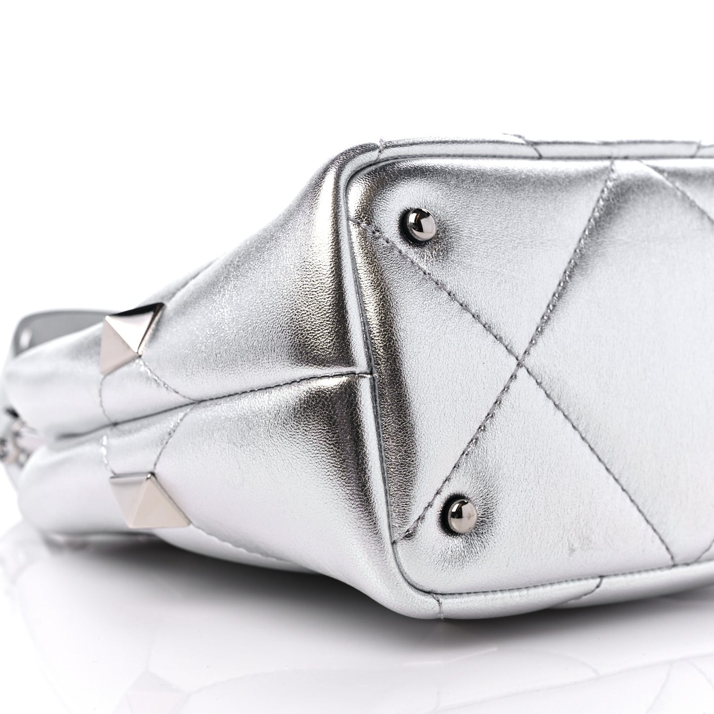Metallic Nappa Small Roman Stud The Handle Bag Silver