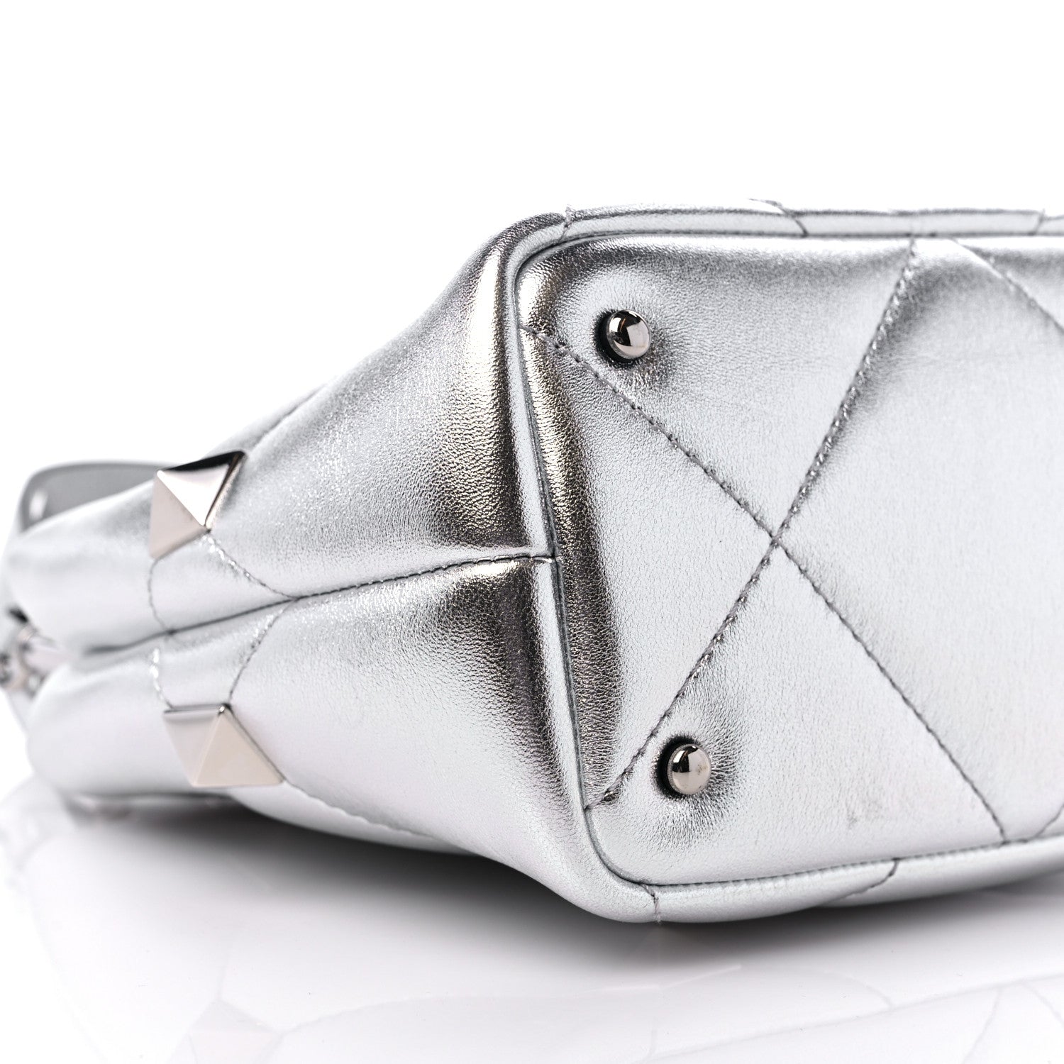 Valentino Garavani Metallic Nappa Small Roman Stud The Handle Bag Silver 7 of 9