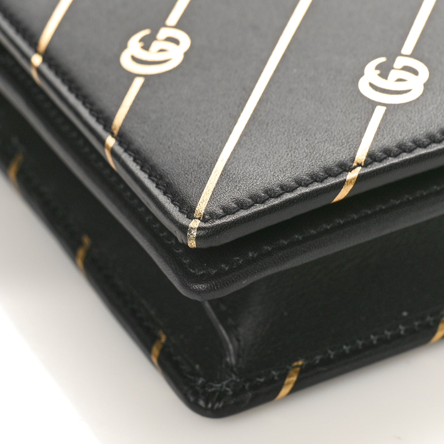 Calfskin Diagonal GG Mini Chain Wallet Black Gold