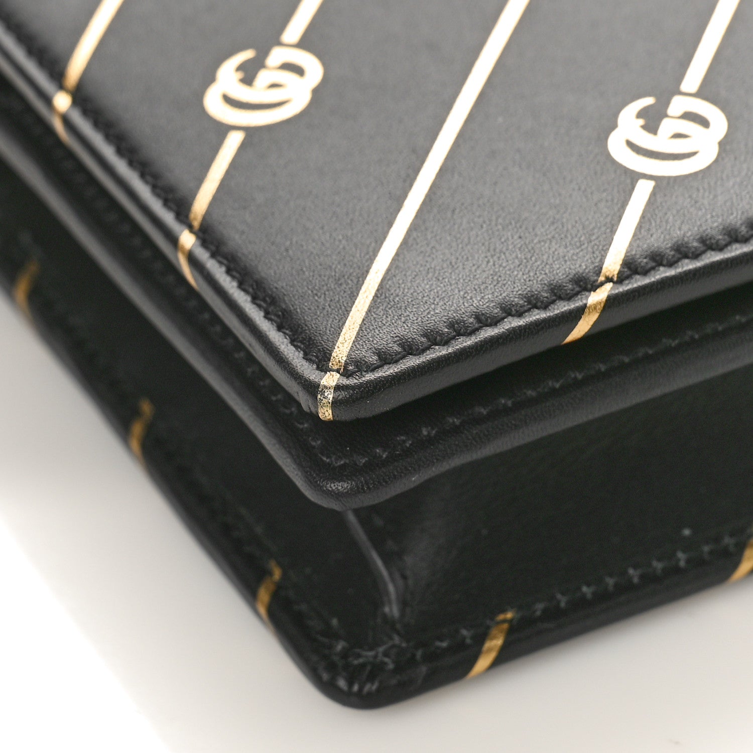 Gucci Calfskin Diagonal GG Mini Chain Wallet Black Gold 7 of 10
