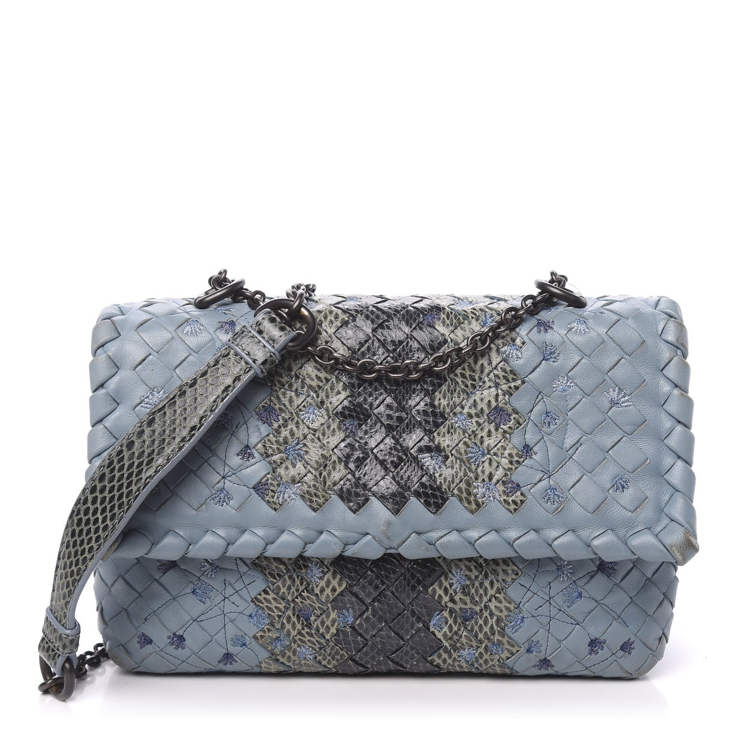 Nappa Ayers Embroidered Intrecciato Baby Olimpia Shoulder Bag Arctic