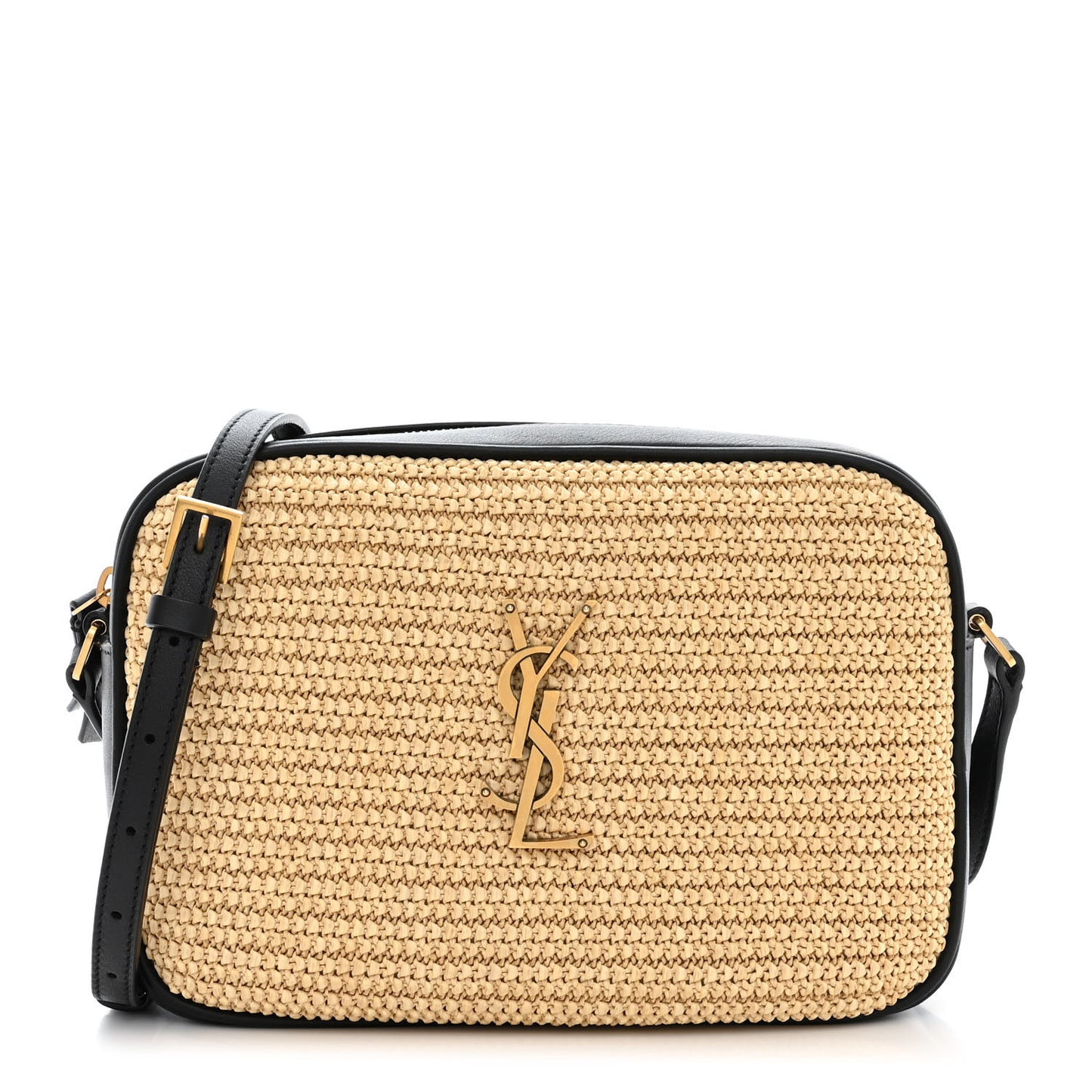 Raffia Canvas Monogram Lou Camera Bag Beige Black