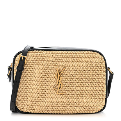 Saint Laurent Raffia Canvas Monogram Lou Camera Bag Beige Black 1 of 11