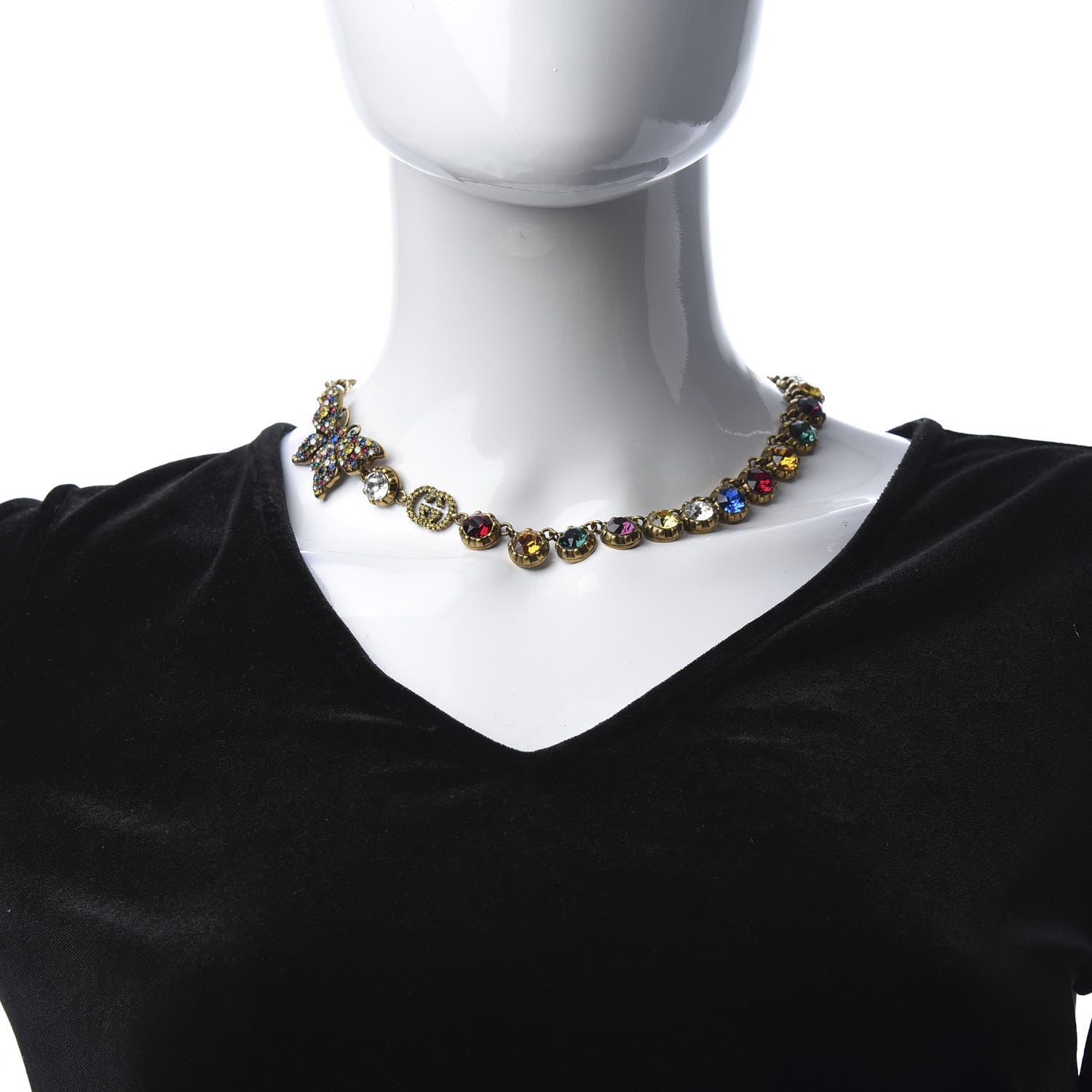 Gucci Crystal Butterfly Necklace Aged Gold Multicolor 2 of 5